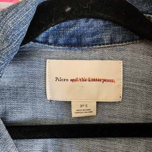 Anthropologie Pilcro & The Letterpress Denim Jacket Green Sleeves Military Boho - Picture 10 of 12